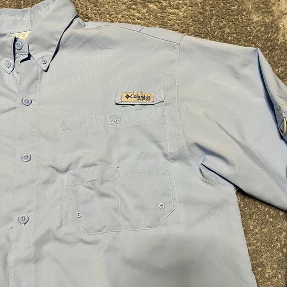 Columbia Shirt Mens Medium Light Blue PFG Performance Fishing Ling Sleeve - Picture 2 of 7